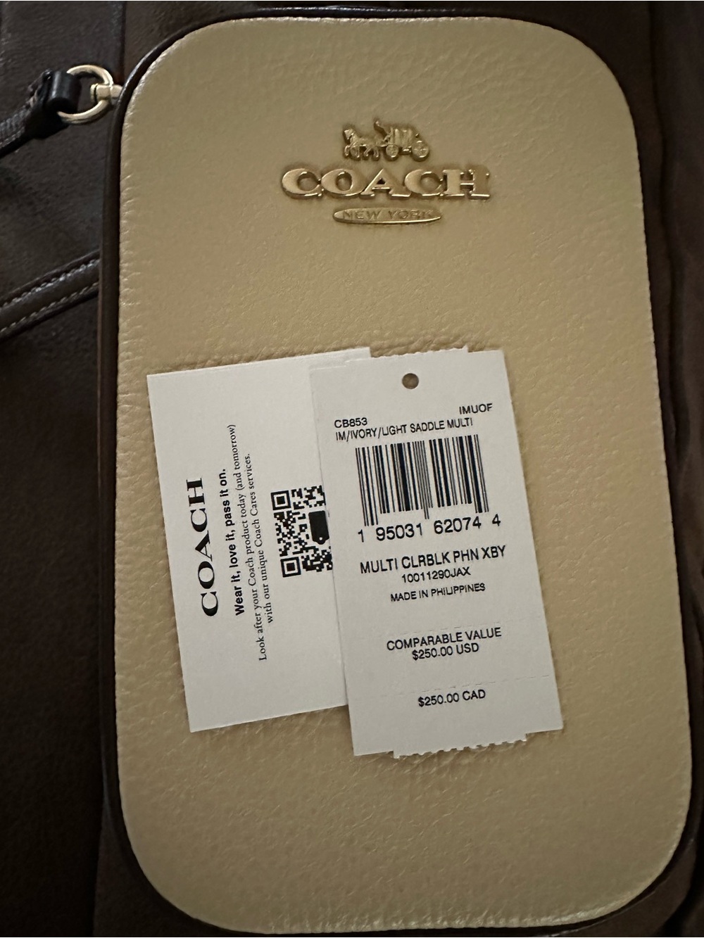 Coach Colorblock Eva Phone Crossbody in Cream and Brown - Picture 3 of 9
